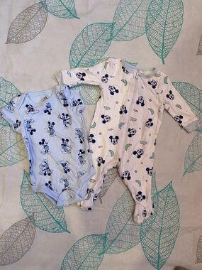Disney Baby Blue and White Mickey Mouse One-Piece Set